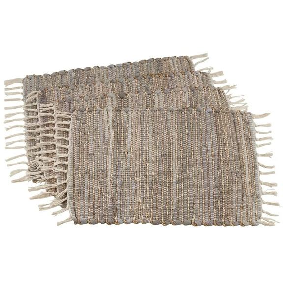 Fennco Styles Chindi Cotton Jute Placemats with Fringe 14 x 20 Inch, Set of 4 - Blue-Grey Table Mats for Home, Dining Room, Banquets, Family Gathering and Special Occasion