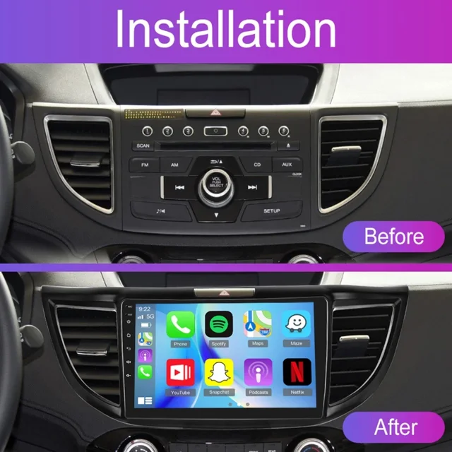 4+64G Android 14 Car Stereo for Honda CR-V 2012-2016 with Carplay Android Auto GPS Navigation 10in Touchscreen Car Radio Player with Wifi Bluetooth FM/RDS SWC Mirror Link + AHD Reverse Camera Mic