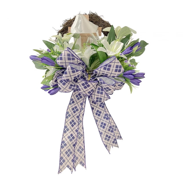 Corona de Pascua con cruz para colgar en la puerta, corona decorativa rústica que añade un toque festivo. 45cm