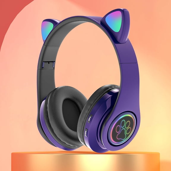 Bluetooth Headphones, Czzoypi Wireless LED Flashing Kids Headset, Foldable Comfortable Over-Ear Headphones with Microphone 8-Hour Playtime, Purple