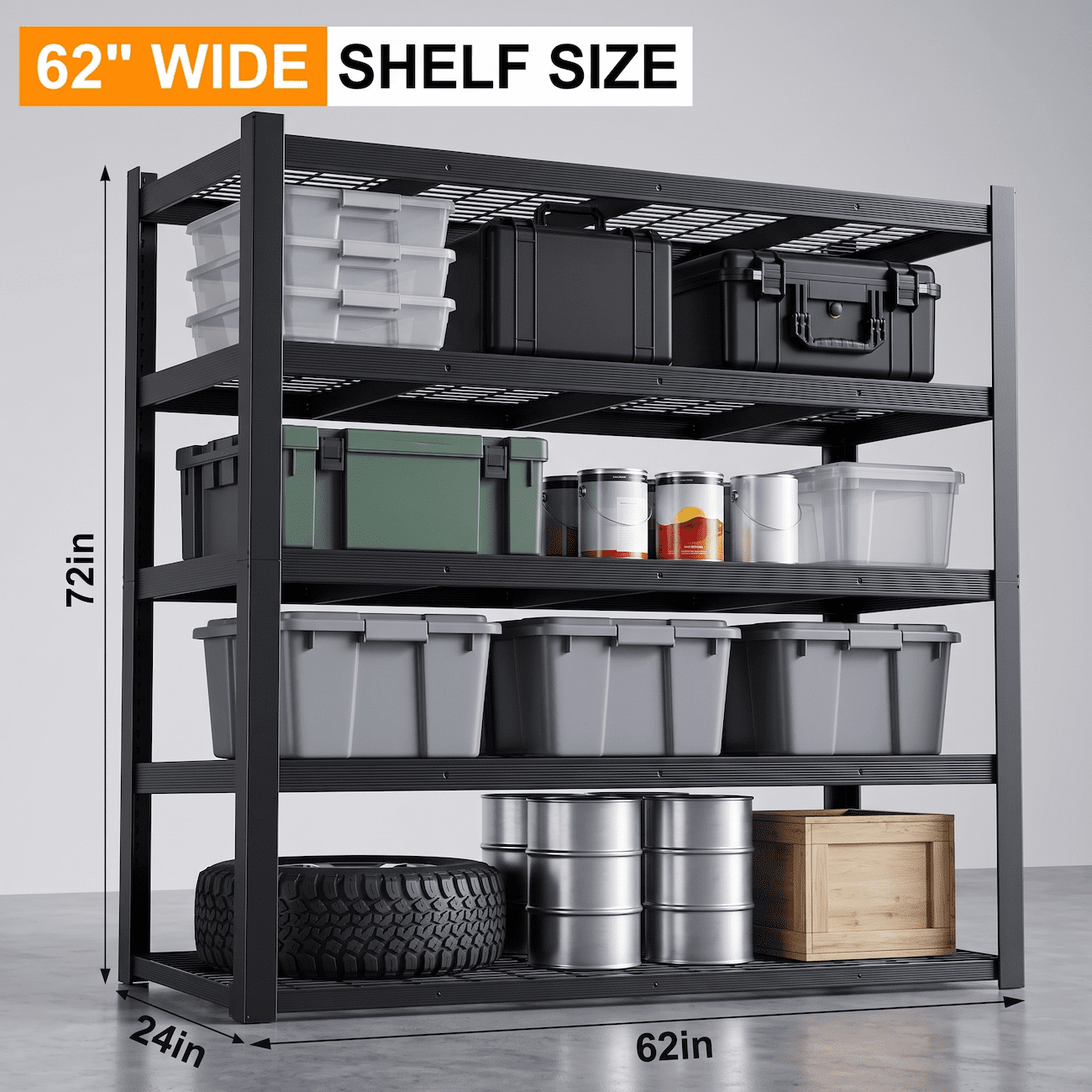 UBERLYFE Heavy Duty Garage Shelving Unit 3000 LBS, 5 Tier Adjustable Metal Storage Shelves, 62" W x 24" D x 72 H", Extra Wide Garage Storage Rack for Warehouse Basement Pantry