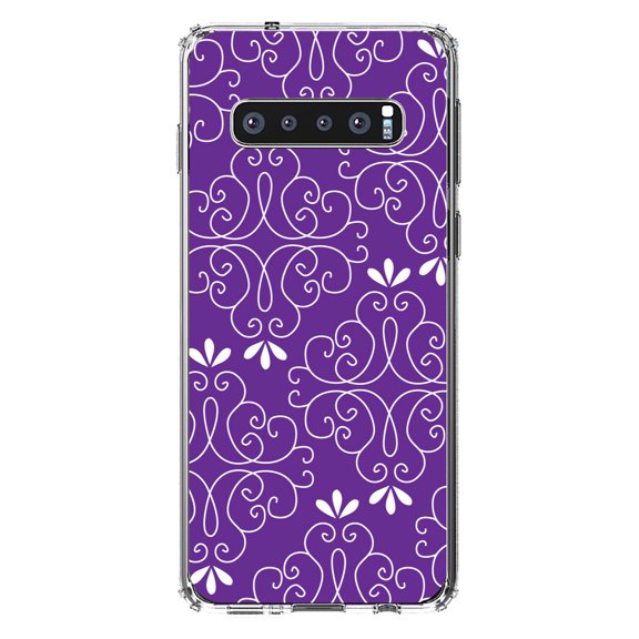 DistinctInk Clear Shockproof Hybrid Case for Samsung Galaxy S10  PLUS(6.4" Screen) - TPU Bumper, Acrylic Back, Tempered Glass Screen Protector - Purple White Floral