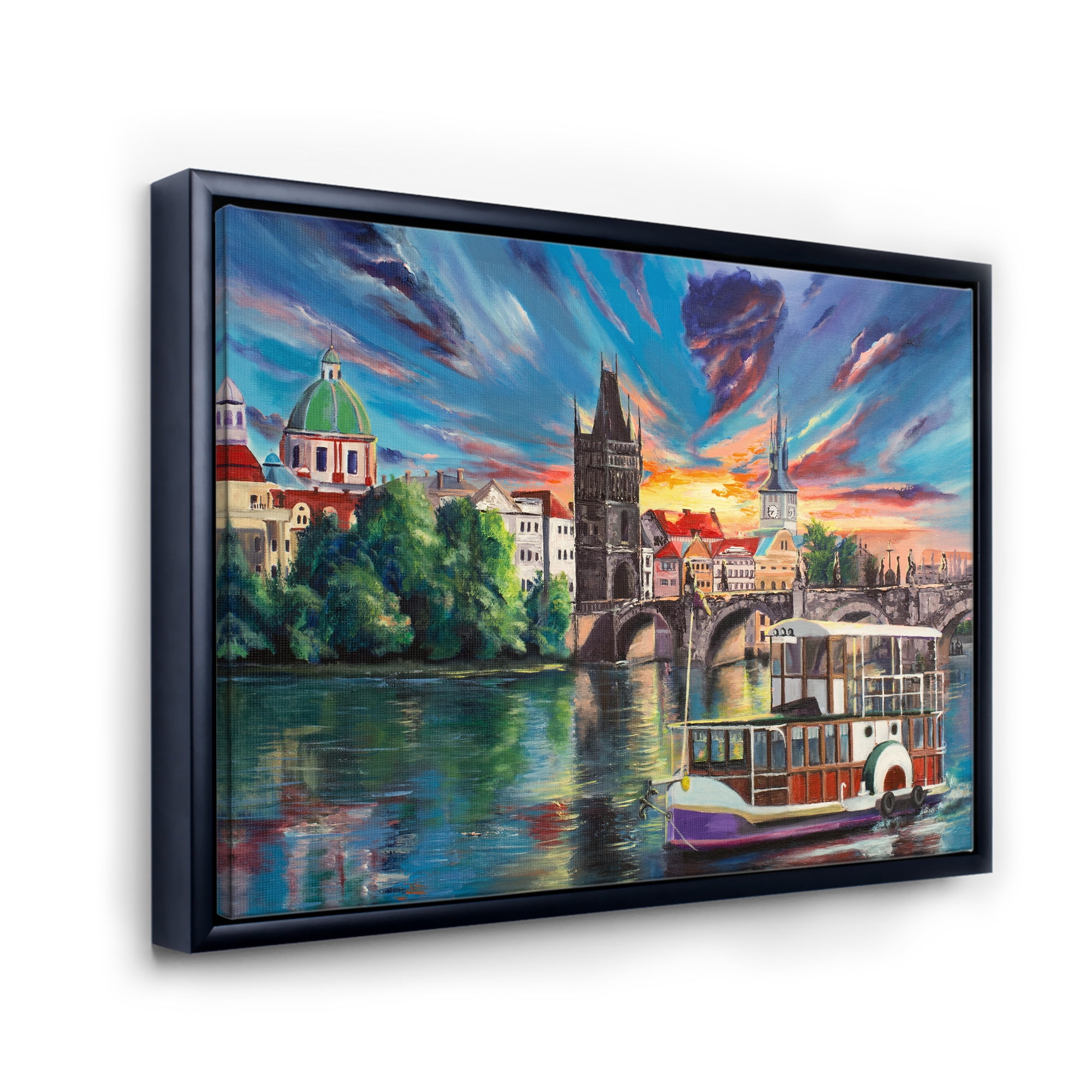 Designart 'Sunset Over Cityview Of Prague' Children's Art Framed Canvas Wall Art Print