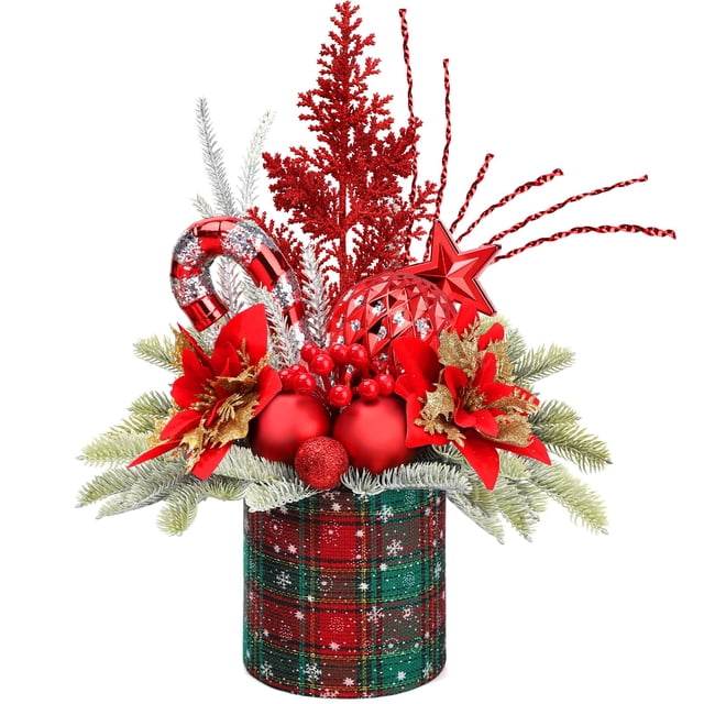 Árbol de Navidad KPX artificial para mesa, tamaño pequeño, con adornos