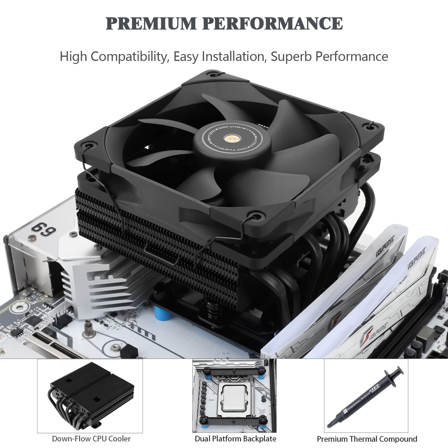SI-100 Black CPU Air Cooler, 6×6mm Heat Pipes, TL-E12B PWM Quiet Fan Cooler with S-FDB V2.0 Bearing, AGHP 3.0 Technology, for AMD AM4 AM5/Intel 1150/1151/1200/1700/2066/1851