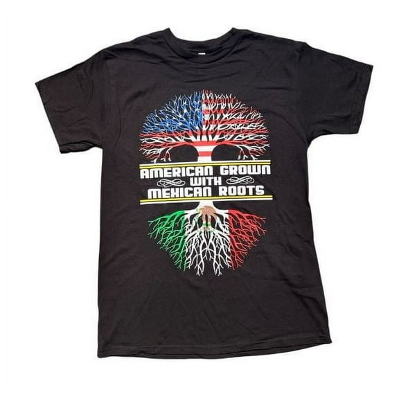 American Grown With Mexican Roots Mexican T-Shirts US Screen Printed 100% Cotton - Black Color -Men's Size: Large -- Unisex Style -- FREE USA Shipping -- (MxTs103-L)