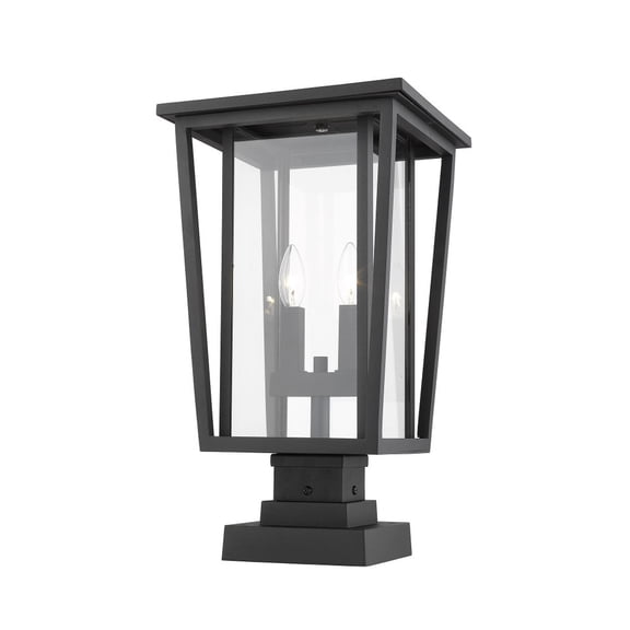 Z-Lite Seoul 2 Light 21" Clear Glass Aluminum Outdoor Mounted Lamp Pier in Black