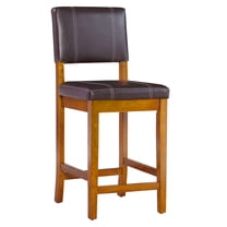 Linon Milano 24" Mid Back Indoor Upholstered Counter Stool, Medium Walnut/Dark Brown Faux Leather