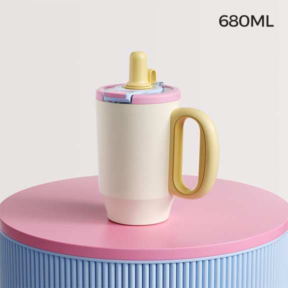 Insulated Tumbler With Handle and Drinking Lid, Stainless Steel Vacuum Travel Mug, Reusable Coffee Tumbler for Home Office Commute Outdoor and Daily Hydration