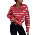 thumbnail image 1 of Mrat Chandails Mignons pour Femmes Nouveau Cardigan de Printemps Col en V Manches Longues Grande Taille Oversize Cardigan pour Femmes Tricoté Extérieur Chandails d'Automne pour Femmes P-328 Rouge-A TG, 1 of 6