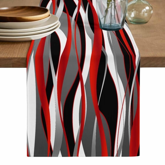 Red Stripe Table Runner, Grey White Ombre Geometric Modern Abstract Washable Cotton Linen Table Runners 60 Inches Long, Dresser Scarf Runner for Coffee/TV Stands/Kitchen/Cabinets 13''x60''