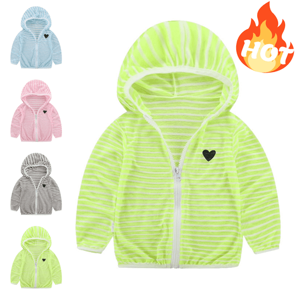 VEKDONE Toddler Girls Lightweight Hooded Jacket Striped Full Zip Windbreaker Coat Kids Outdoor Play Spring Summer Casual Outerwear