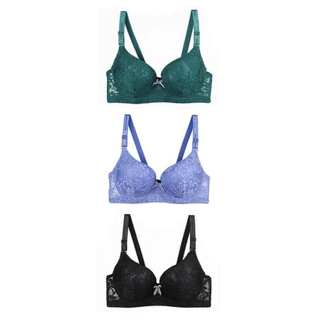 Blczomt Push Up Bras for Women Plus Size Balconette Bralettes Lace Soft Green Bra 3PC