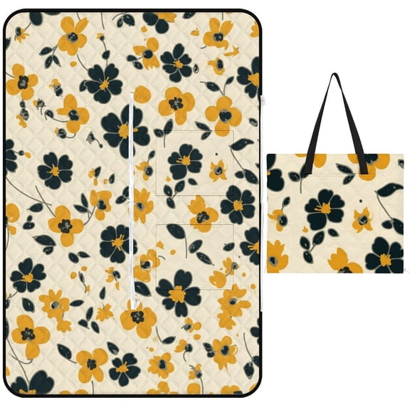 Colorful Floral Bohemia Picnic Blanket Waterproof Outdoor Beach Blanket Hand-held Pad Suitable for Travel, Camping, Beach, Family Gatherings