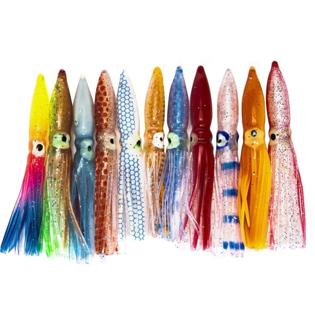 10pcs 8cm Faldas Calamar Señuelos Pesca Biónicos Crankbait Soft Swimbait Color
