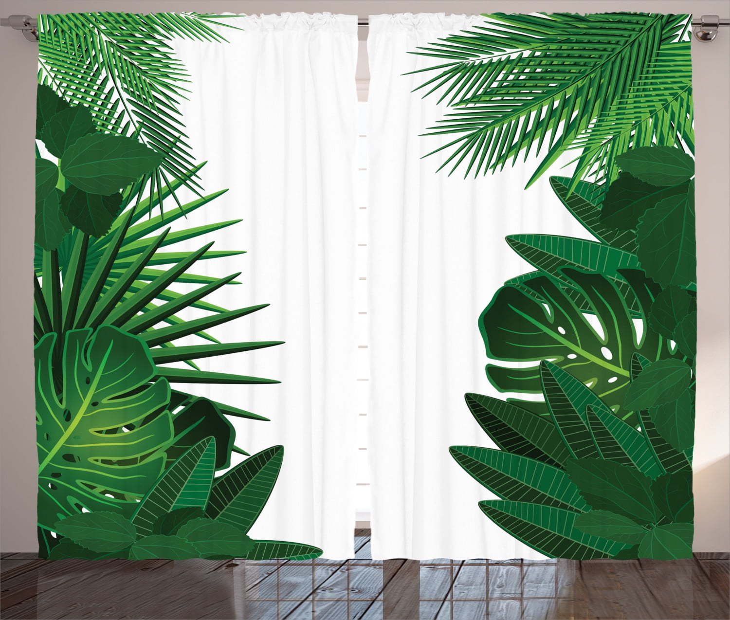 Leaves Decor Curtains 2 Panels Set, Exotic Fantasy Hawaiian Tropical ...