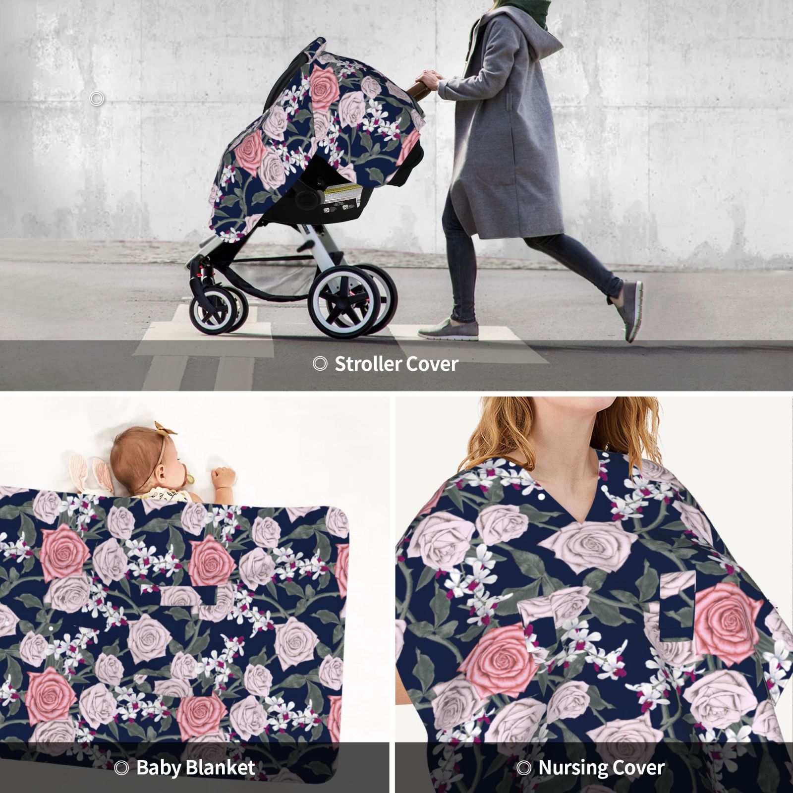 Car Seat Cover Baby - Gorgeous Pink Rose Flowers Breathable Infant Car Seat Cover for Baby Carseat, Lightweight Comfort Baby Essentials Must Haves Newborn Stuff for Girl Boy