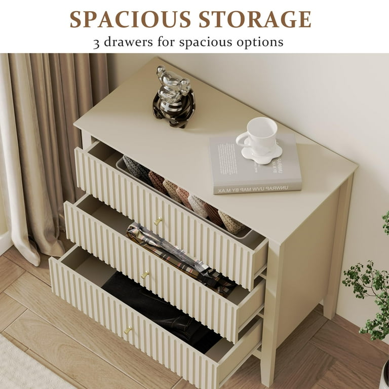 beige fluted dresser Heynemo Beige 6 Drawer Dresser, Fluted Modern Wood Chest, for Bedroom Hallway Living Room, 2 Pack