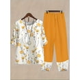 thumbnail image 2 of Plus Size Casual Outfits Set, Women's Plus Floral Print Short Sleeve Round Neck Tee & Pants Outfits Two Piece Set, 2 of 5