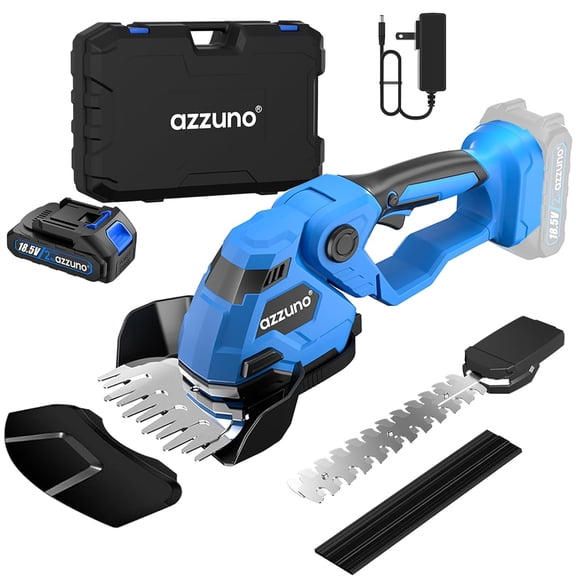 AZZUNO Cordless Hedge Trimmer, 2-in-1 Battery Powered Electric Hedge Trimmer&Grass Shears with Battery and Charger Included,Handheld Grass Cutter Shrub Trimmer for Gardens, Yards, Lawns