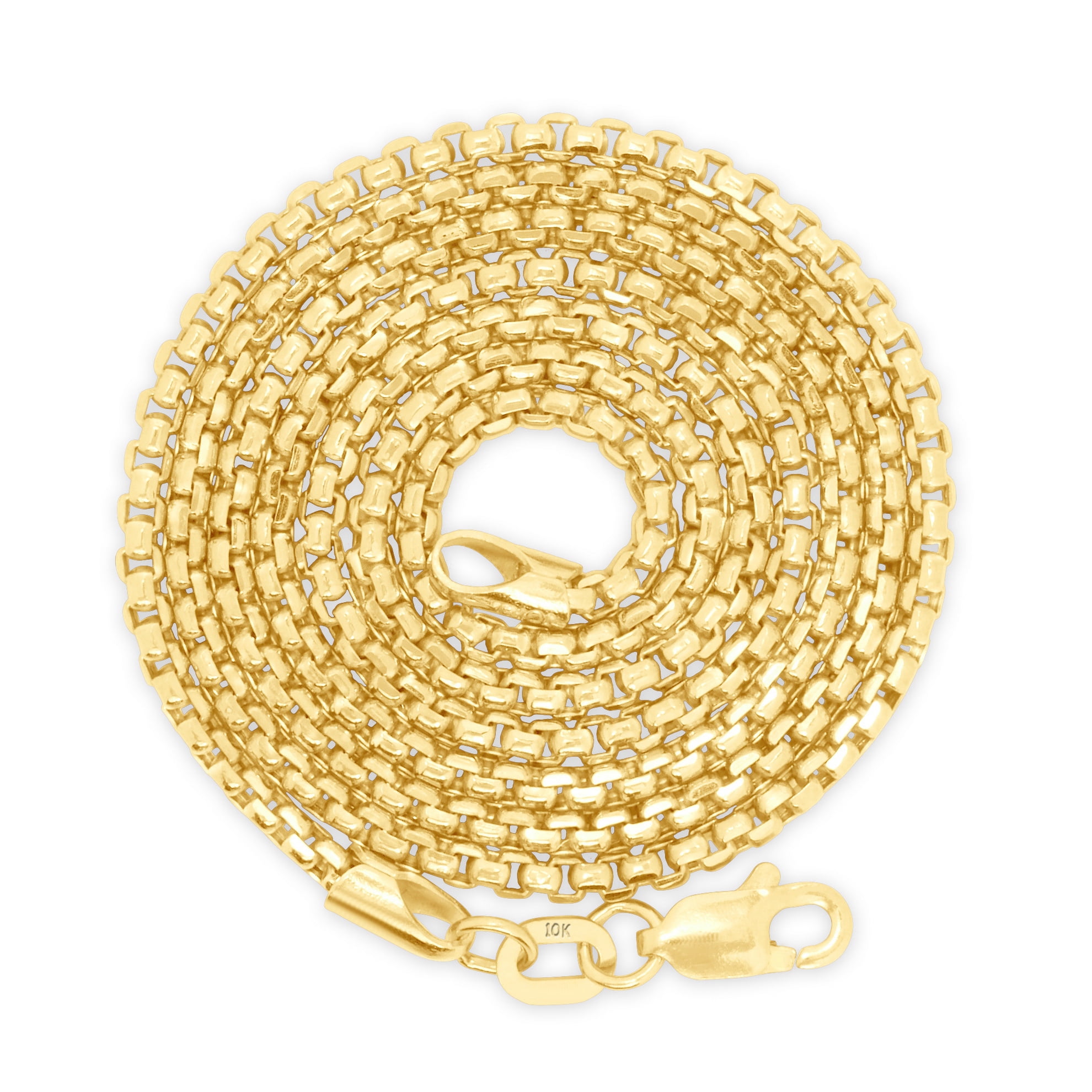 Nuragold 10k Real Yellow Gold Round Box 2mm Venetian LInk Chain Necklace (16"-30") Dainty Italian Jewelry for Men & Women