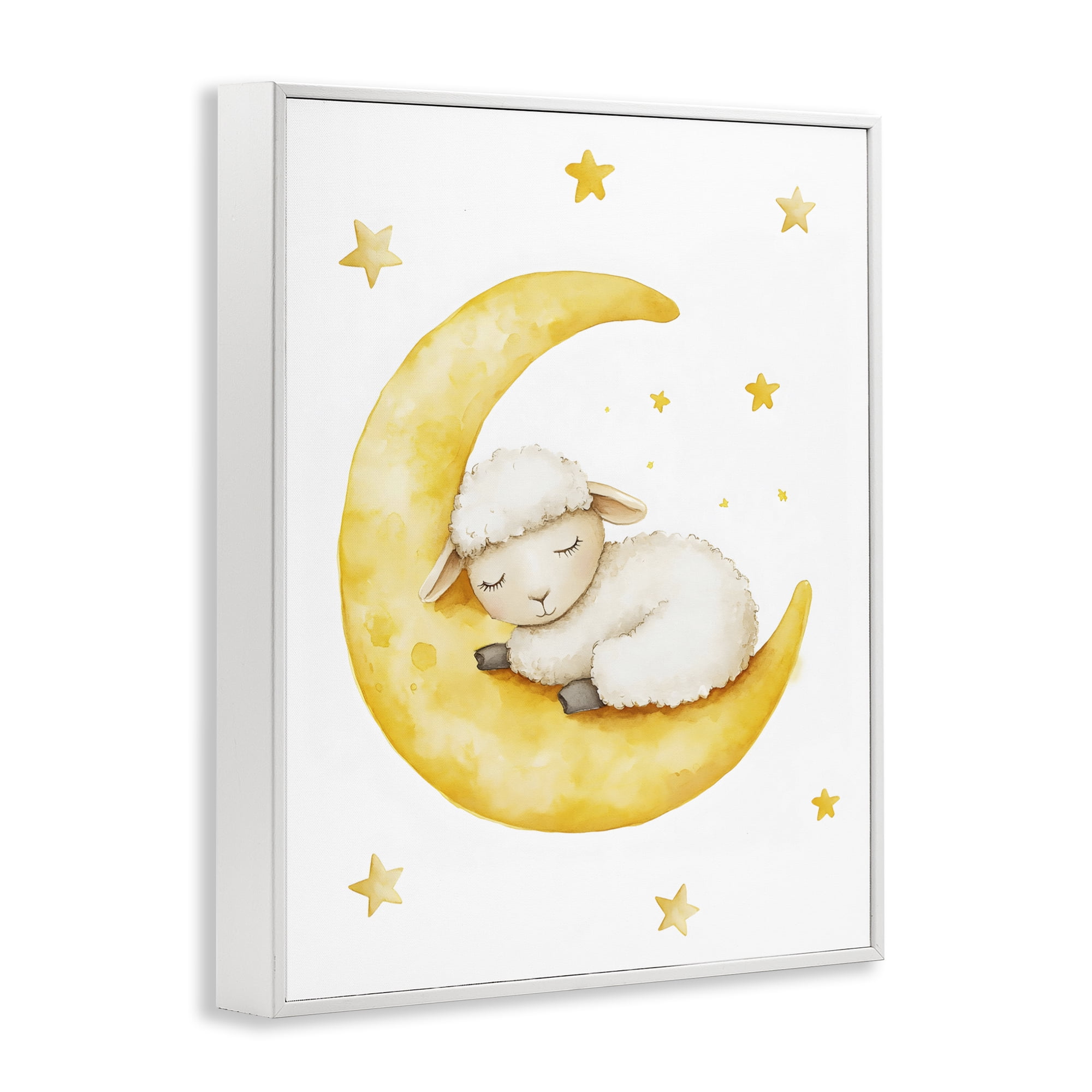 Stupell Industries Sleeping Sheep on Yellow Moon White Framed Giclee Art, design by LSR Design Studio