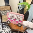 thumbnail image 4 of Pink Bolso bandolera pequeño de piel sintética para mujer, bonito bolso tipo mensajero con forma de autobús, bordado con letras de Londres, corazón, 4 of 5