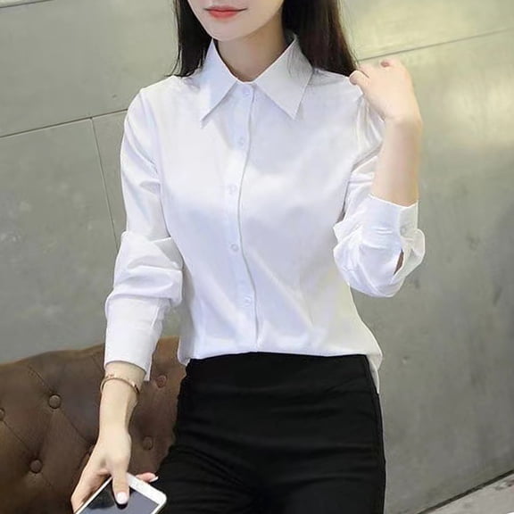 Joernso Women Shirt Lapel Short Sleeve Buttons Placket Shirt Tops Solid Color Slim Fit Office Business Shirt Workwear