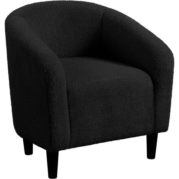 Wubio Accent Barrel Chair, Boucle Fabric Club Chair, Furry Sherpa Elegant Armchair with Cozy Soft Padded, Suitable for Living Room Bedroom Reception Room Office, Black
