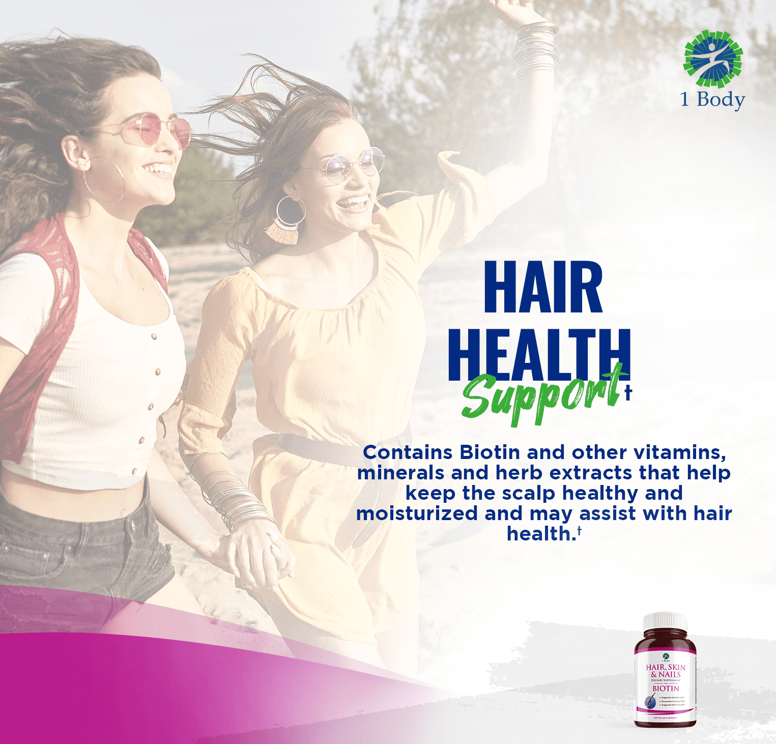 (2 bottles - 10% off) 1 Body 5000 mcg Biotin Dietary Supplement Vegan Capsules for Hair, Skin and Nails