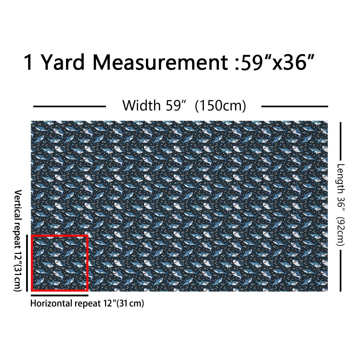 Manfei Kids Funny Shark Fabric by the Yard (2 Yards), Ocean Fish Decorative Fabric by the Yard, Sea Animal DIY Fabric