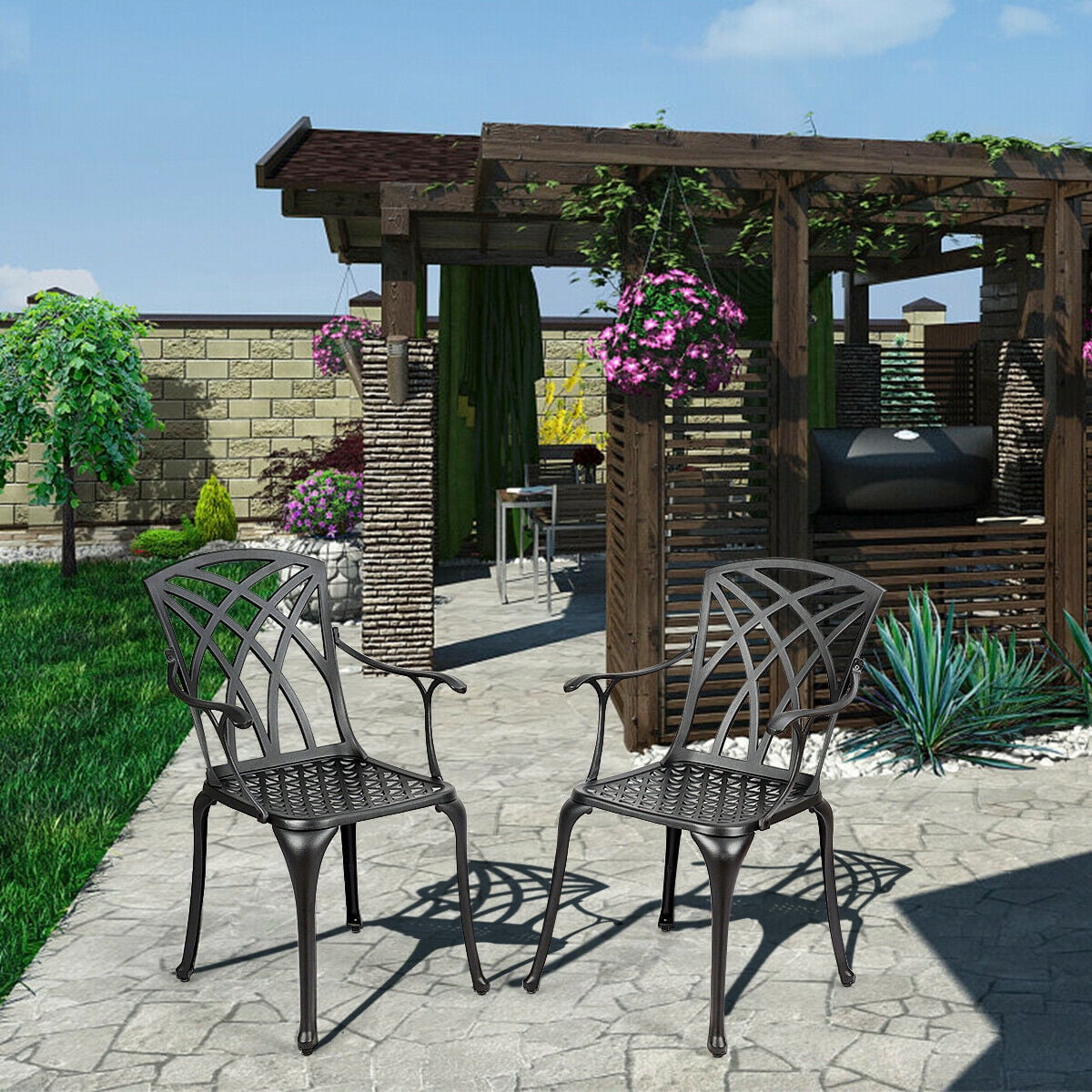 Gymax Set of 2 Cast Aluminum Dining Chairs Durable Solid Construction W