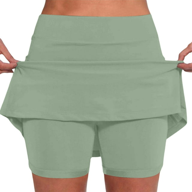 Falda pantalón de cintura media con bolsillos para mujer - Conjunto informal y deportivo de falda y pantalón corto