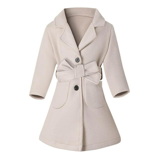 Posijego Manteau de Robe pour Filles Mode Col à Revers Veste Longue à Simple Boutonnage Petite Fille Automne Hiver Vêtements d'Extérieur 2-6 Ans