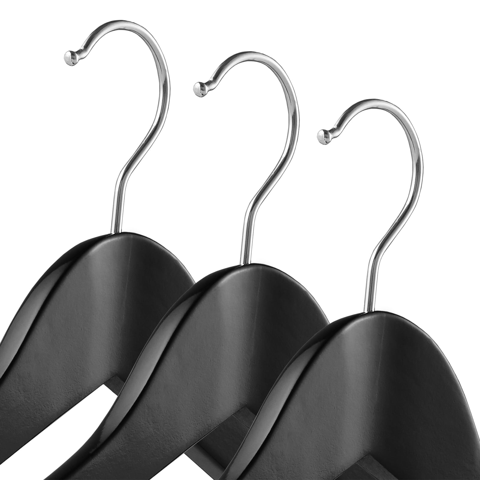 Casafield 6 Wide Shoulder Wooden Suit Hangers, Black - Non-Slip Pant Bar & Swivel Hook