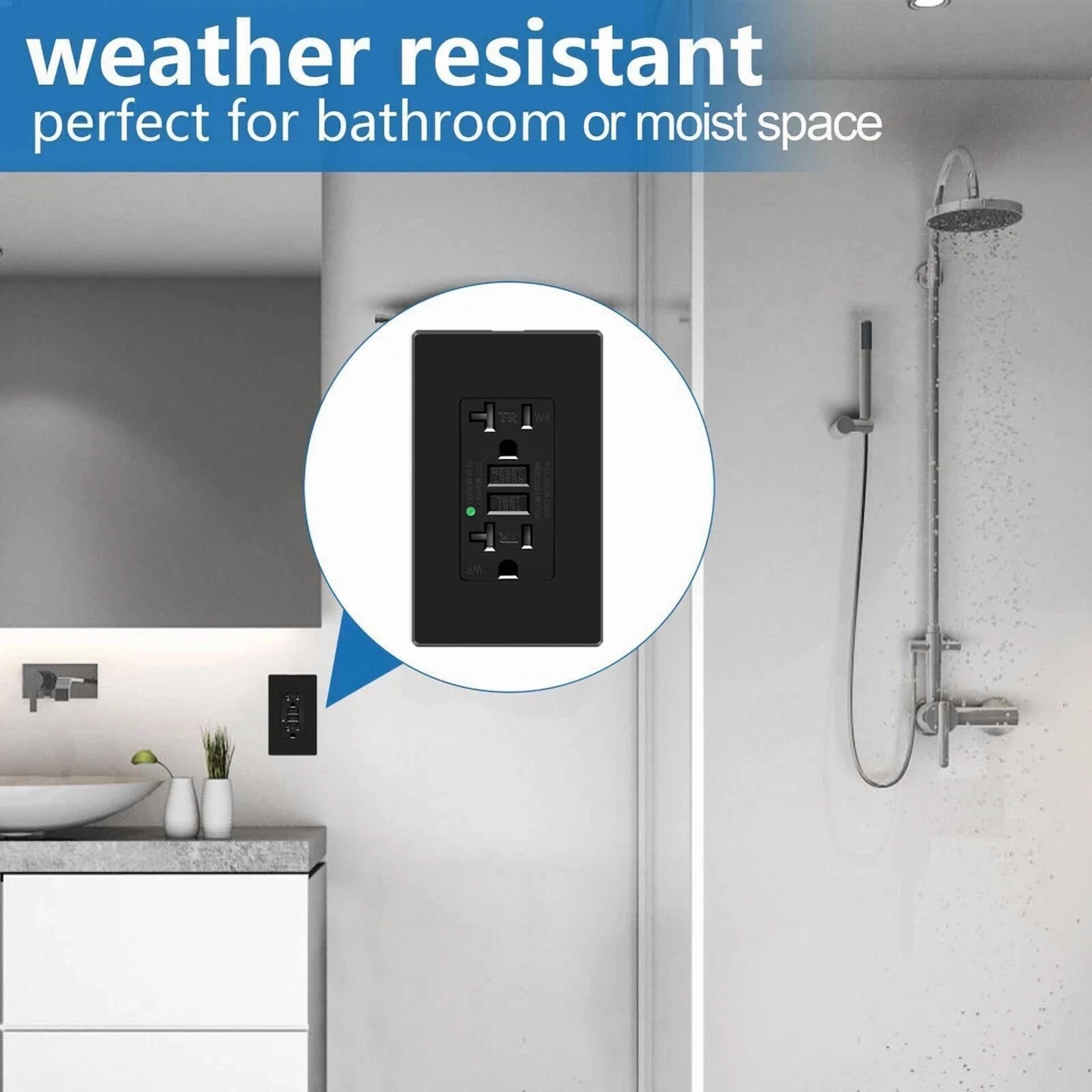 20 Amp Gfci Outlet Tamper-Resistant Gfi Receptacle Tr Wr With Plate For Bathroom