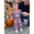 thumbnail image 5 of Baby Girls Halloween Outfits Adorable Letter Pumpkin Embroidery Long Sleeve Romper and Elastic Waist Pants Headband Set, 5 of 9