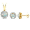 Elegant 0.80 Ctw Created Round Shaped Opal & White Sapphire Necklace And Earrings Set In 14K Yellow Gold Plated
