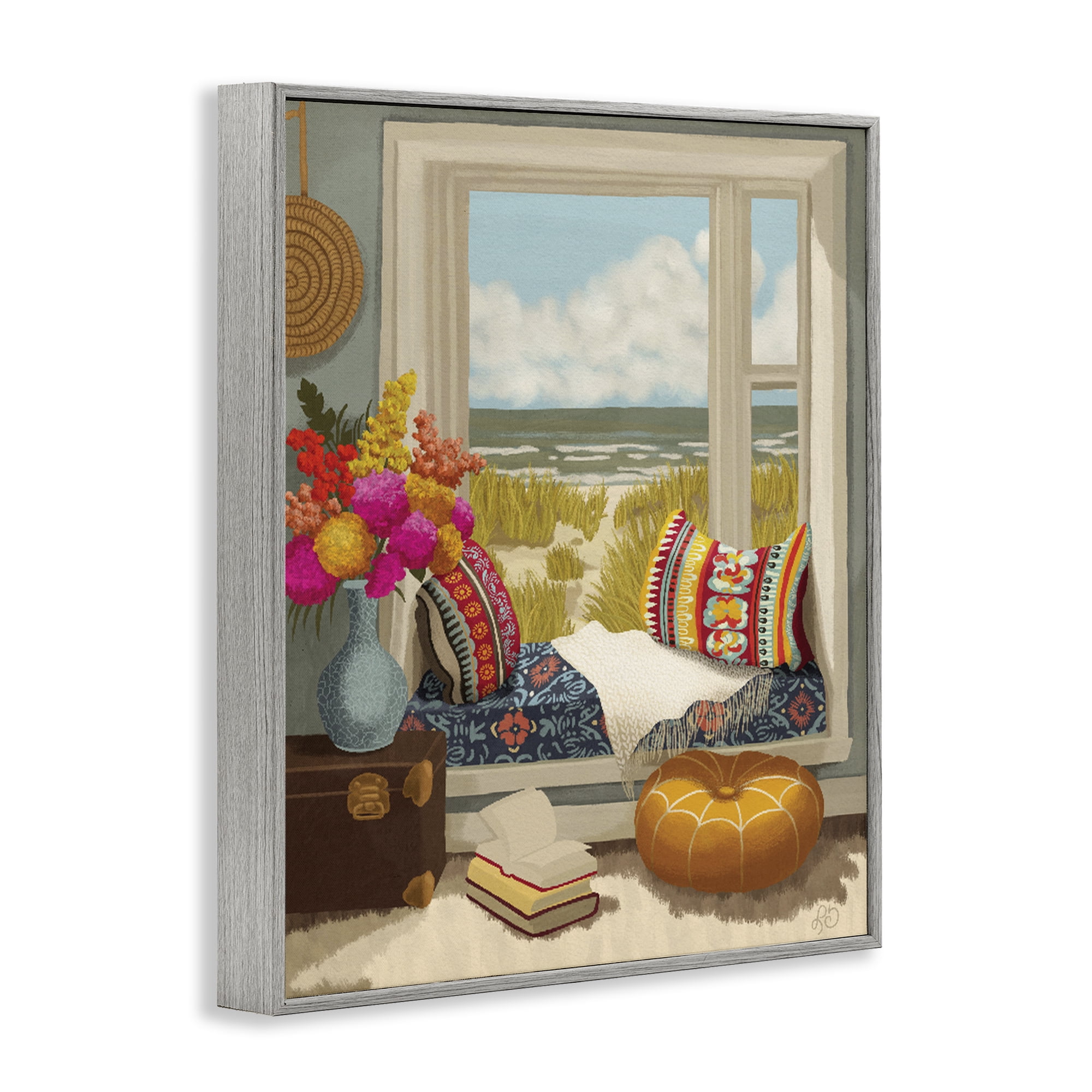 Stupell Industries Coastal Vacation Window Seat Gray Framed Giclee Art, design by Lisa R Dumm