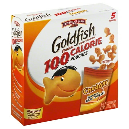 Pepperidge Farm Goldfish 100 Calorie Pouches Baked Cheddar Snack Cracker, 0.75 Oz., 5 Count