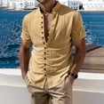 thumbnail image 2 of Men's Casual Button Up Shirt Polyester Blend | Short Sleeve Stand Collar With Breathable Fabric Beach Shirt | Sun Protection Vacation Tops Comfortable Daily | Zenithor,Khaki 2XL, 2 of 9