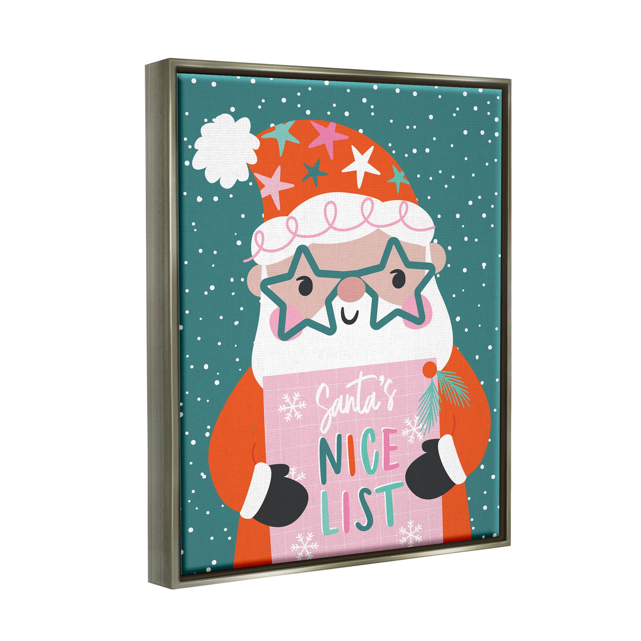 Santa's Nice List Falling Snow Holiday Graphic Art Luster Gray Framed Art Print Wall Art