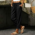 thumbnail image 2 of Oksale Womens Petite Linen Pants with Pockets Casual Drawstring Elastic Waisted Ankle Pants Lightweight Loose Straight Leg Cotton Pants Vacation Outfits Black M, 2 of 9