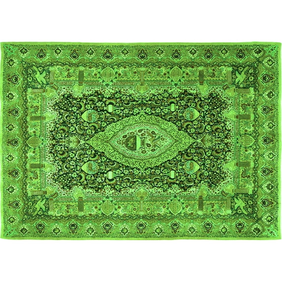 Ahgly Company Indoor Rectangle Medallion Green Traditional Area Rugs, 5' x 7'