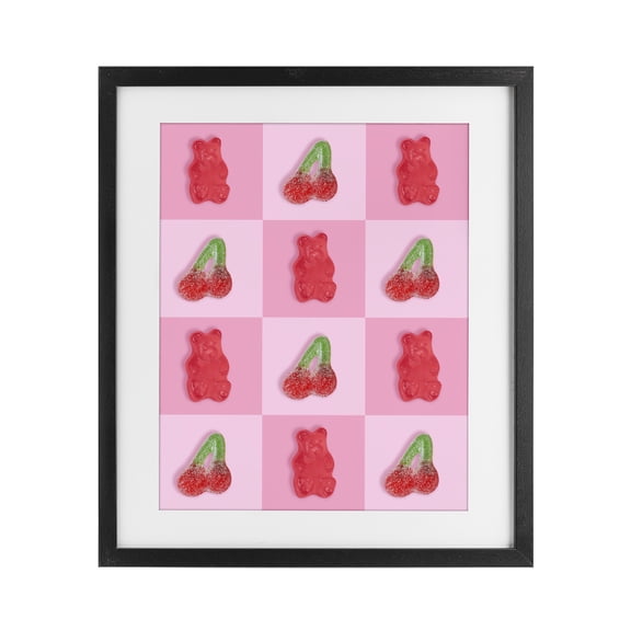 Stupell Industries Contemporary Gummy Bears and Cherries Grid Black Framed Print Under Glass, 13 x 16, by LISH Creative