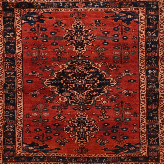 Ahgly Company Machine Washable Indoor Square Traditional Tomato Red Area Rugs, 4' Square