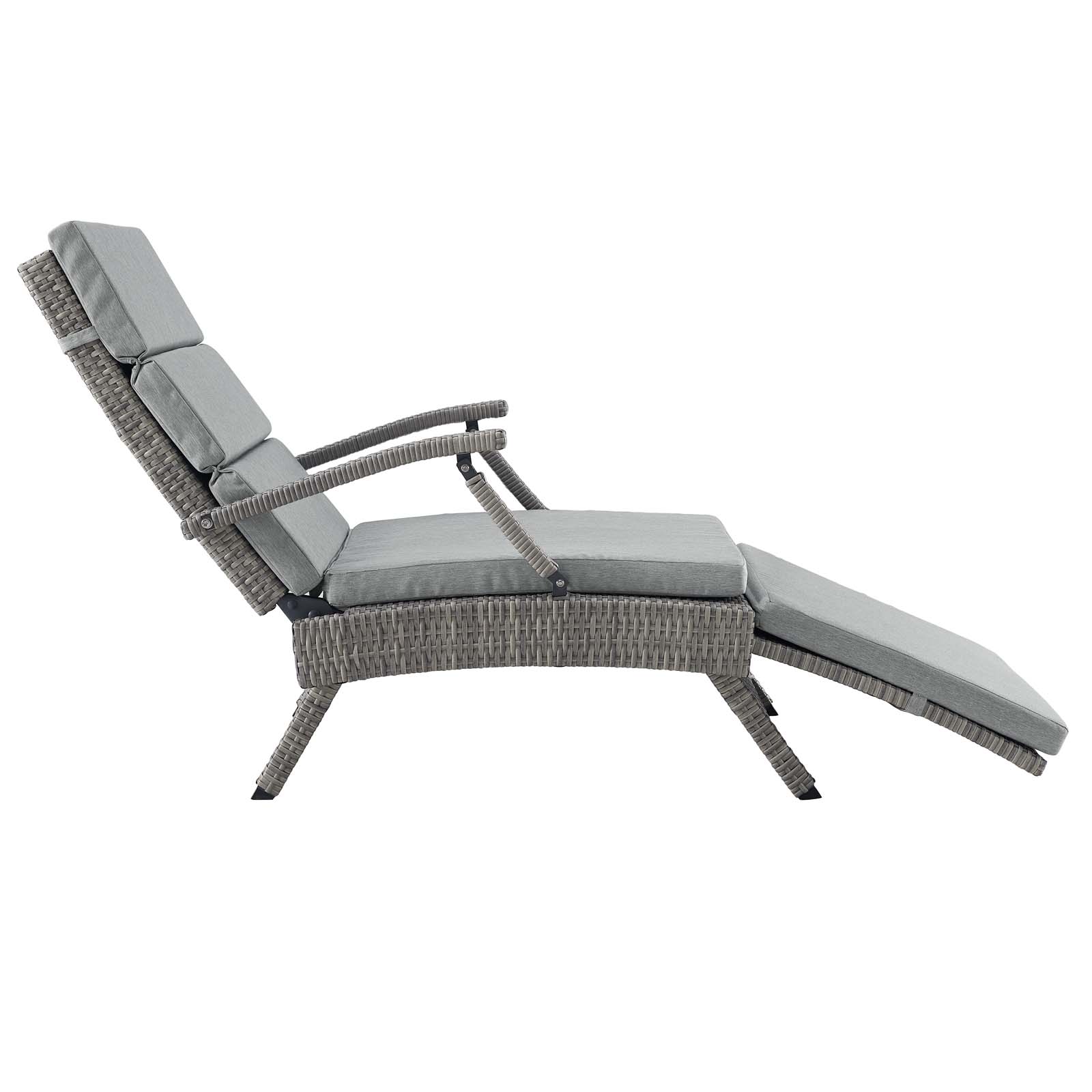 Modern Contemporary Urban Design Outdoor Patio Balcony Garden Furniture Lounge Chair Chaise, Rattan Wicker, Grey Gray - image 3 of 8