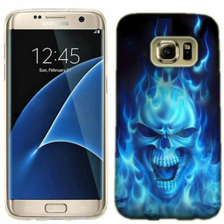 Mundaze Blue Flaming Skull Phone Case Cover for Samsung Galaxy S7