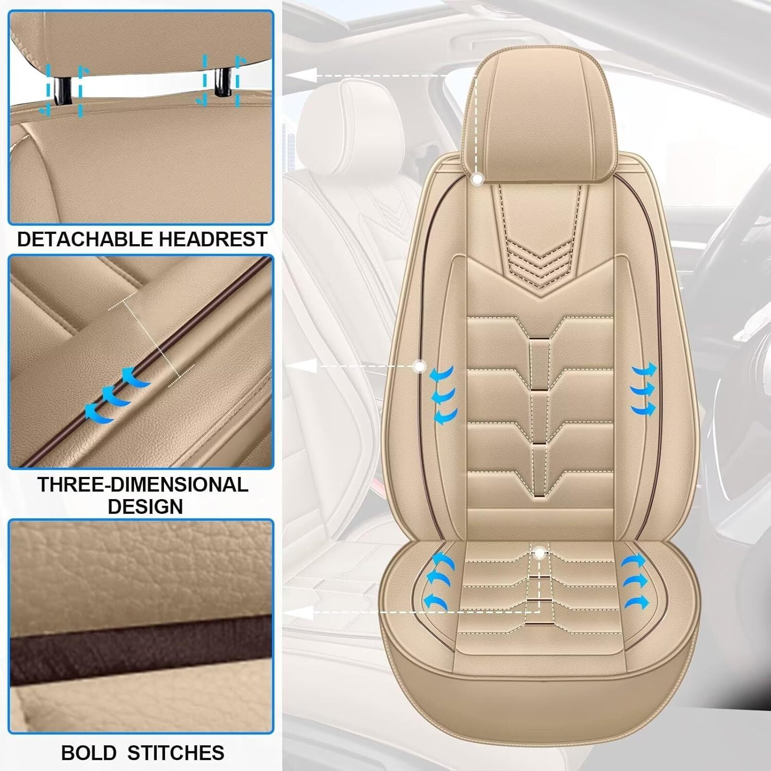AOMSAZTO Full Set Car Seat Covers Fit fo Toyota RAV4 2007-2025 Faux Leather Seat Cover 2 Rows 5 Seats Waterproof Seat Cushion Protector (BEIGE)