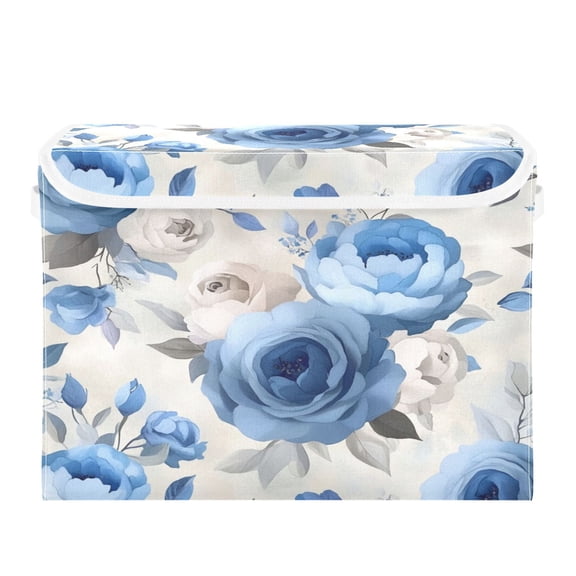 Storage Box With Lid 16.5x12.6x11.8In Foldable Stacked Household Storage Box Colorful Blue Rose